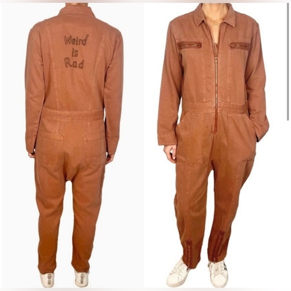 FREE PEOPLE x SANDRINE ROSE Weird Is Rad Zip Denim Jumpsuit size medium - Picture 1 of 2